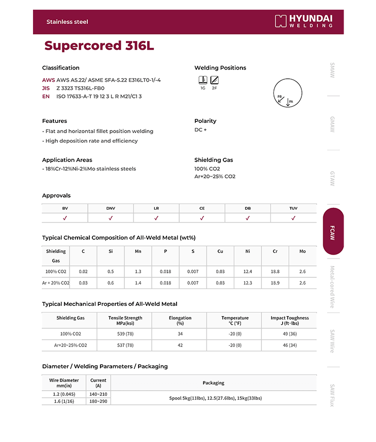 Hyundai Supercored 316L