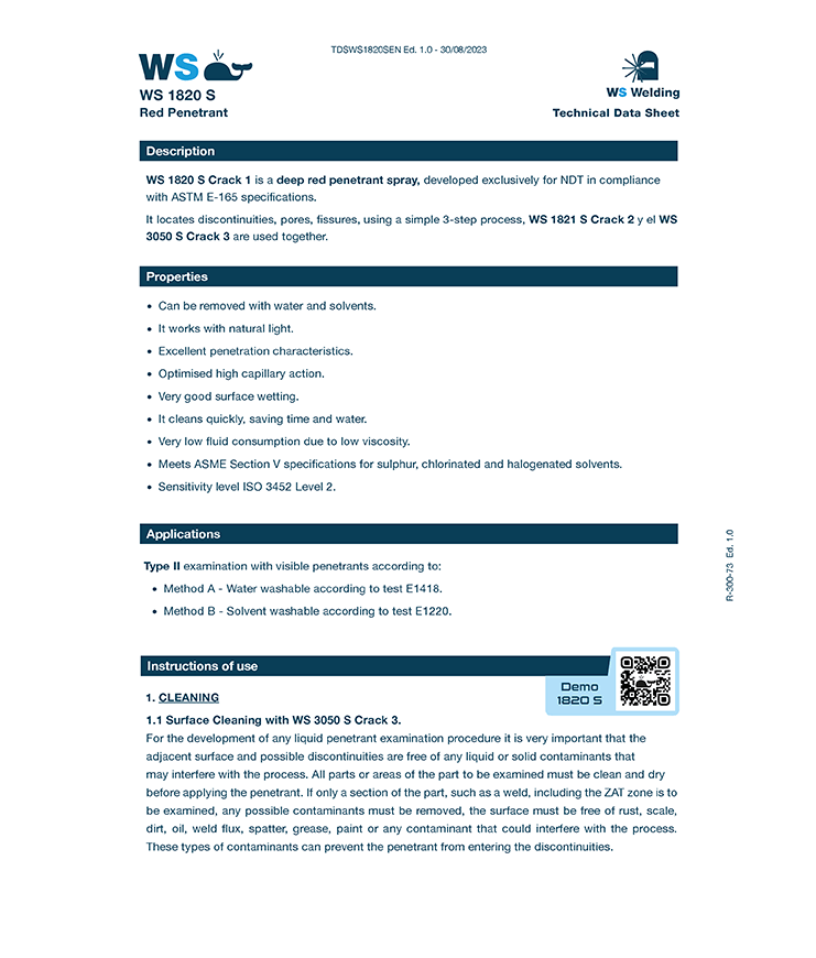 Whale Spray Crack 1 rode penetrant WS 1820S 