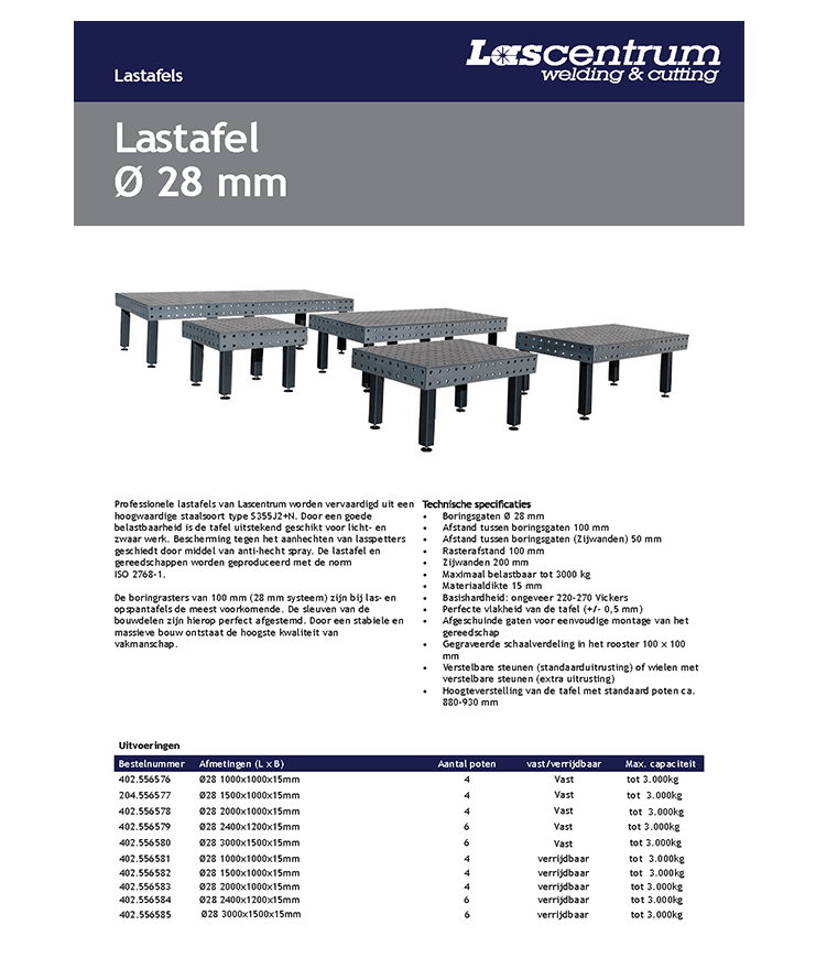 Stalen lastafel Ø28 mm 